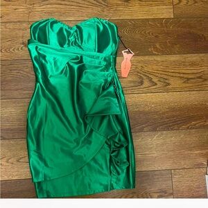 Strapless green silk/station dress